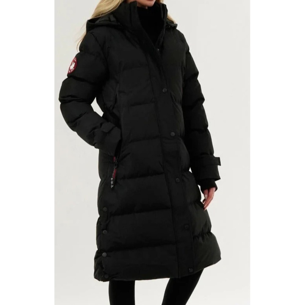 Long Black Puffer Ski Jacket with Hood - Women's Winter Coat